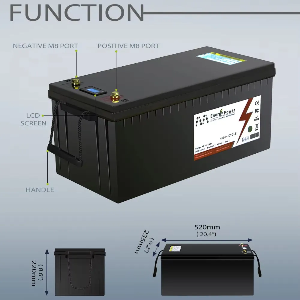 24V Lifepo4 Battery 100Ah 200Ah Built-In BMS 6000  Cycles Lithium Iron Phosphate for RV Golf Cart Solar Storage Outdoor Camping