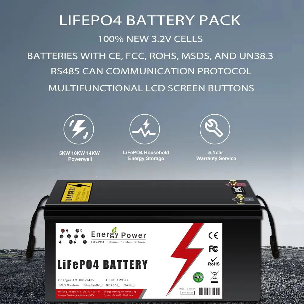 24V Lifepo4 Battery 100Ah 200Ah Built-In BMS 6000  Cycles Lithium Iron Phosphate for RV Golf Cart Solar Storage Outdoor Camping