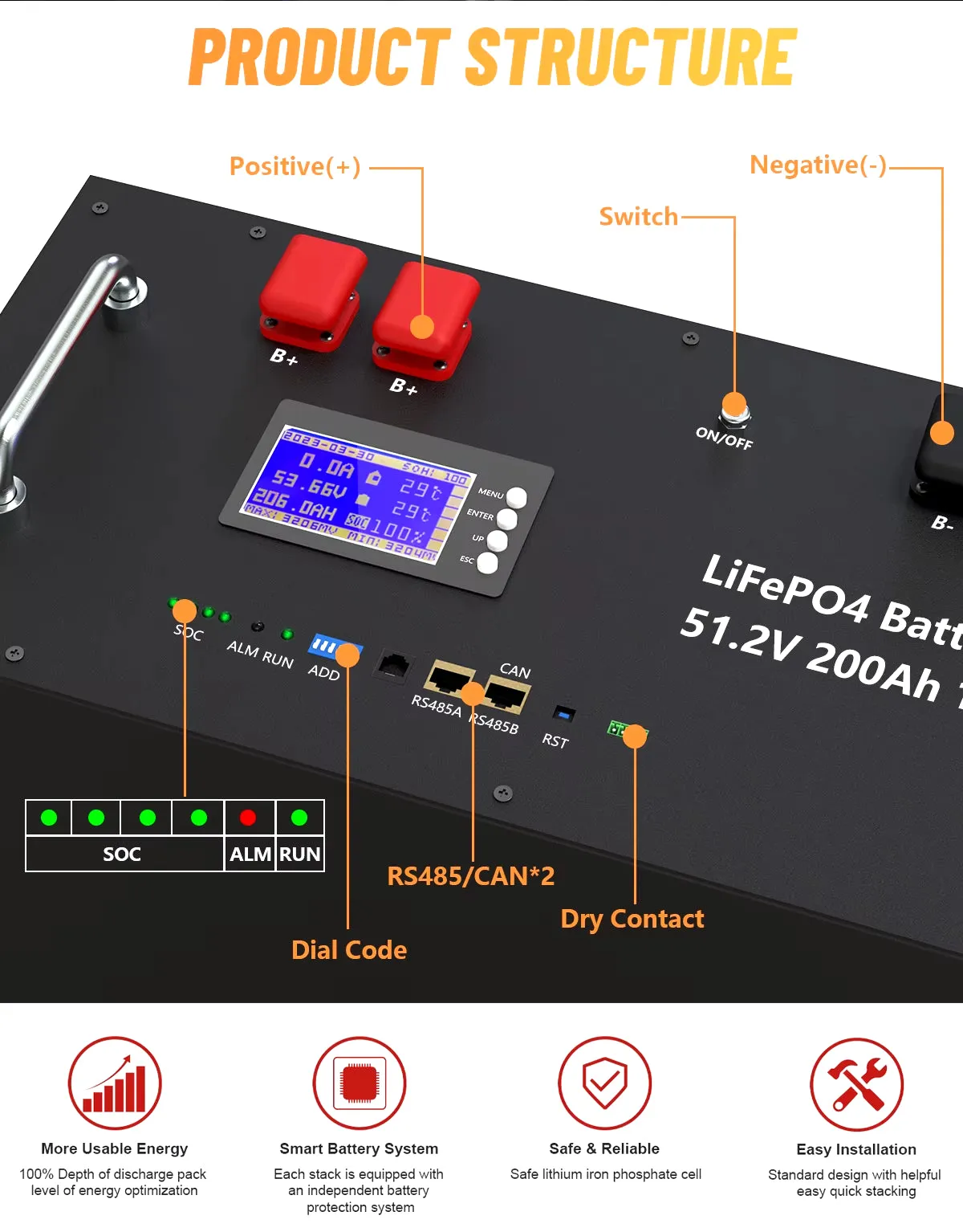 48V 200AH 150AH 100AH Lifepo4 Battery Pack 51.2V 10KW Lithium Solar Battery Rechargeable Battery 6000  Cycle for Inverter No TAX