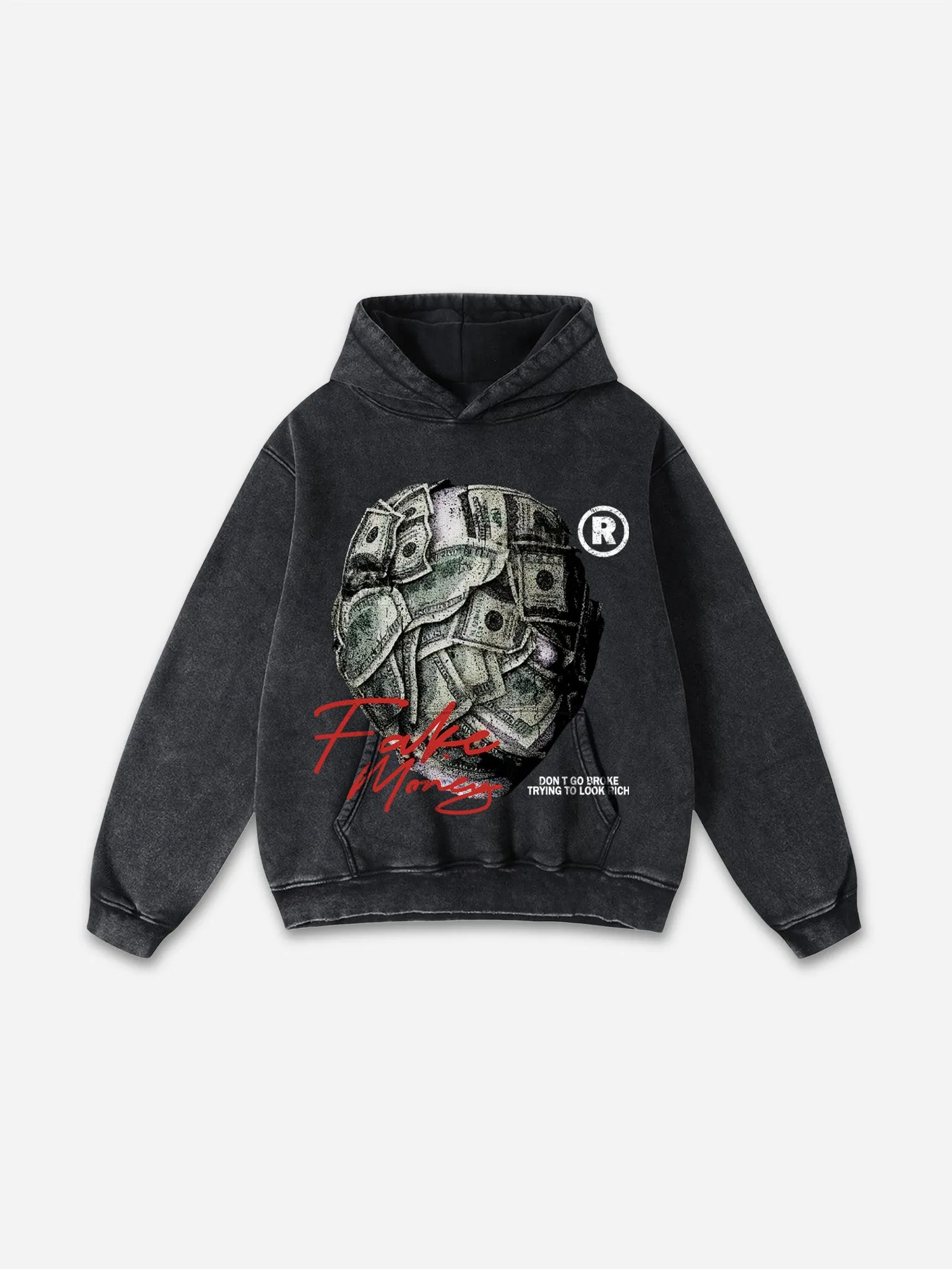 Blavra Don't Go Broke Trying To Look Rich Graphic Washed Oversized Hoodie