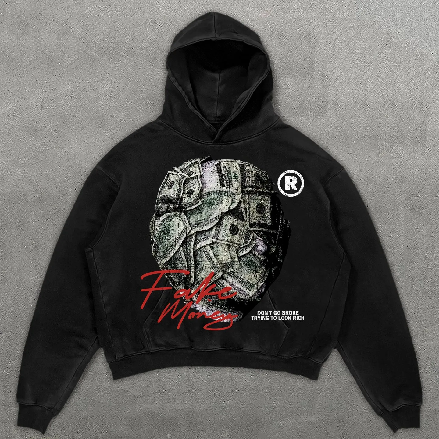 Blavra Don't Go Broke Trying To Look Rich Graphic Washed Oversized Hoodie
