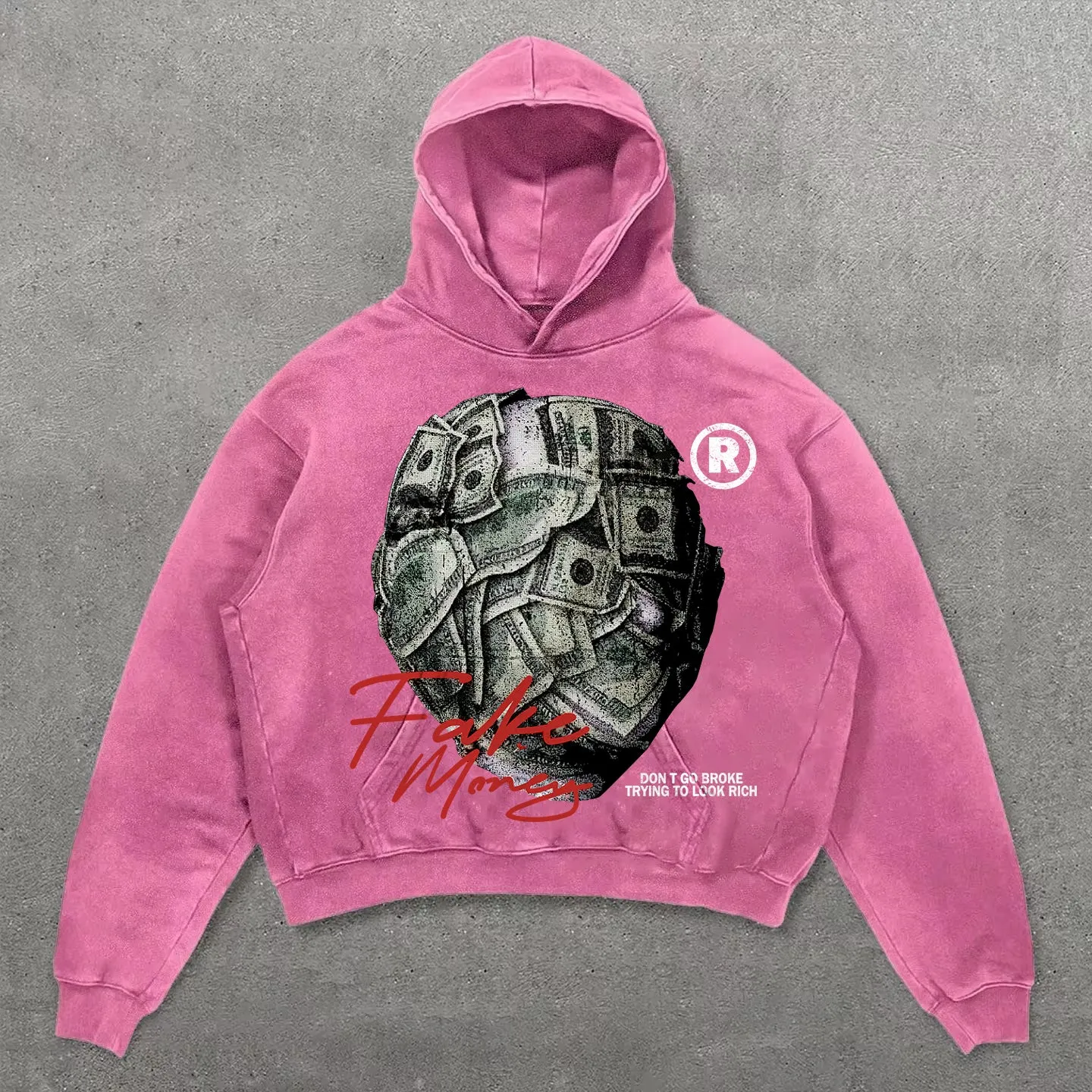 Blavra Don't Go Broke Trying To Look Rich Graphic Washed Oversized Hoodie
