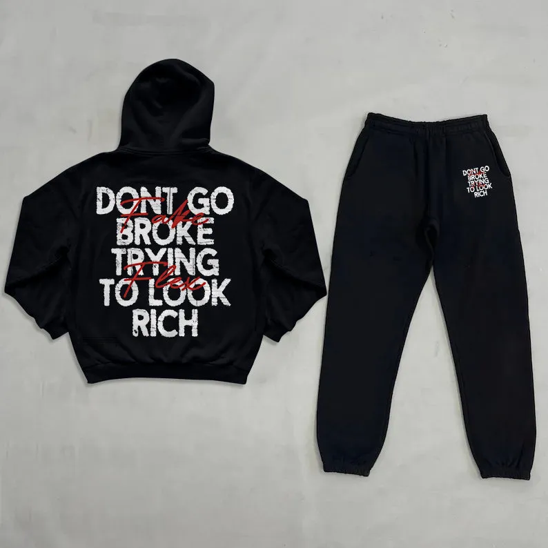 Blavra Don't Go Broke Trying To Look Rich Print Tracksuit Two Piece Set