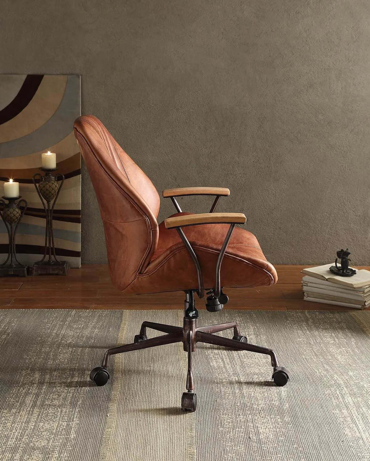Brancaster - Aluminum Top Grain Leather Office Chair - Coffee by Couch.com