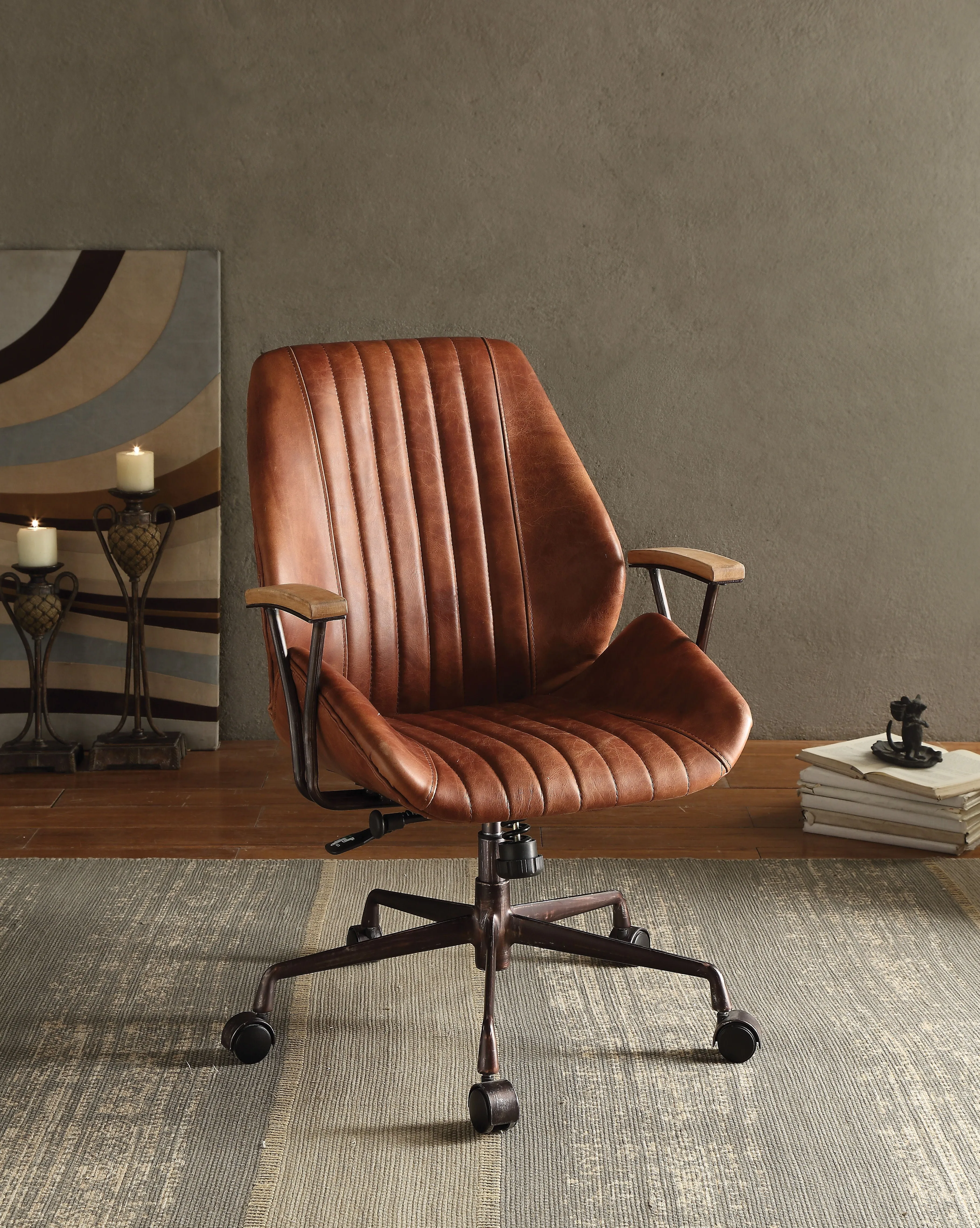 Brancaster - Aluminum Top Grain Leather Office Chair - Coffee by Couch.com