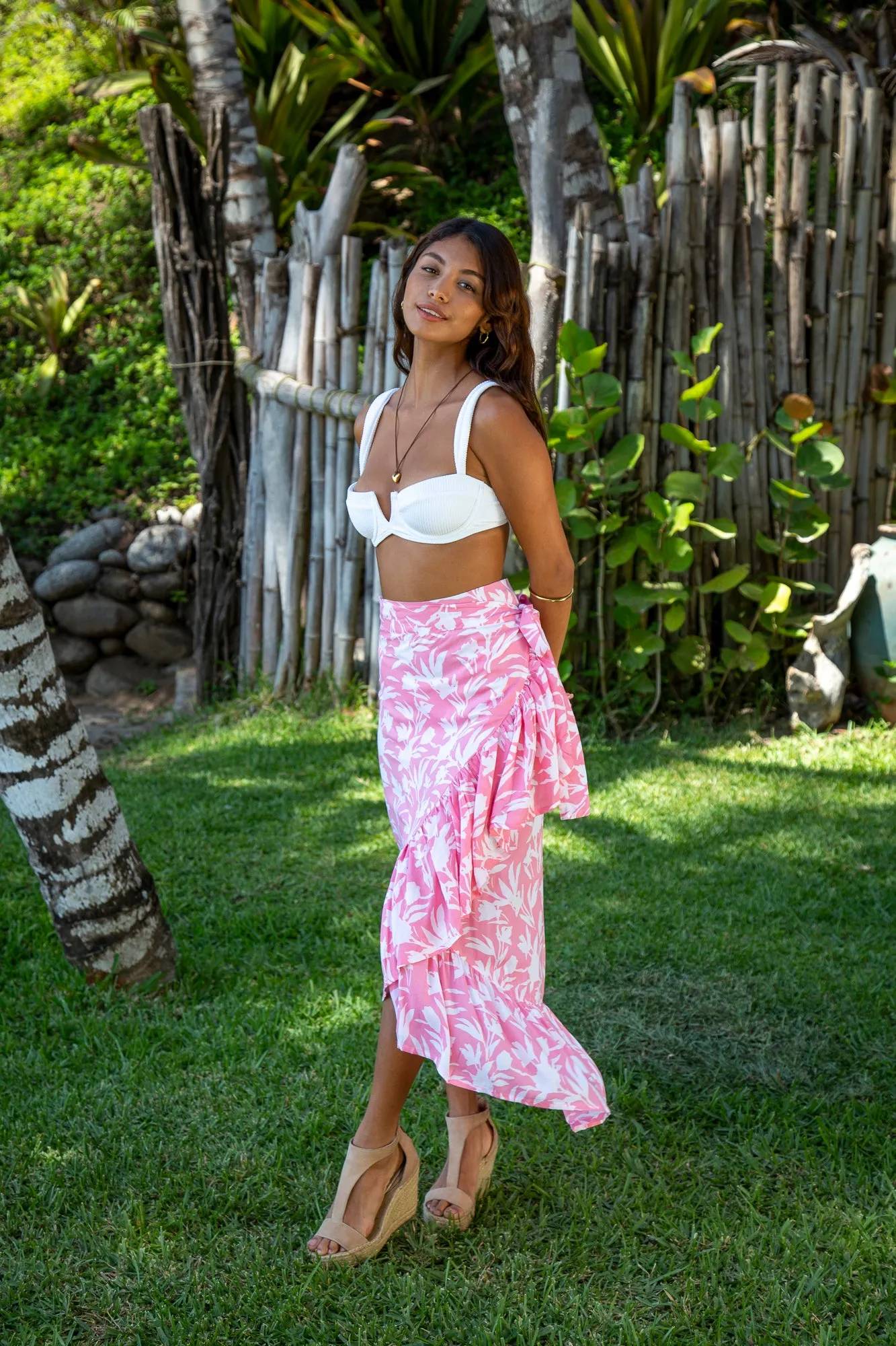 Brianna Wrap Skirt Dress in Premium Pink Silhouette