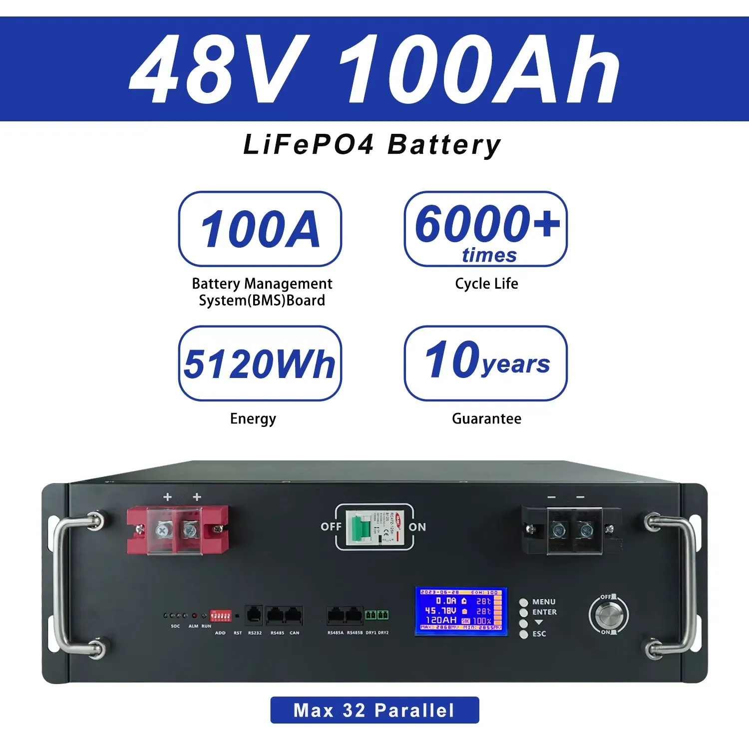 Lifepo4 48V 100Ah Battery Pack 51.2V 200Ah 120Ah 50Ah Lithium Battery 6000  Cycles for Home RV Solar Off-Grid 48V Lifepo4 NO Tax