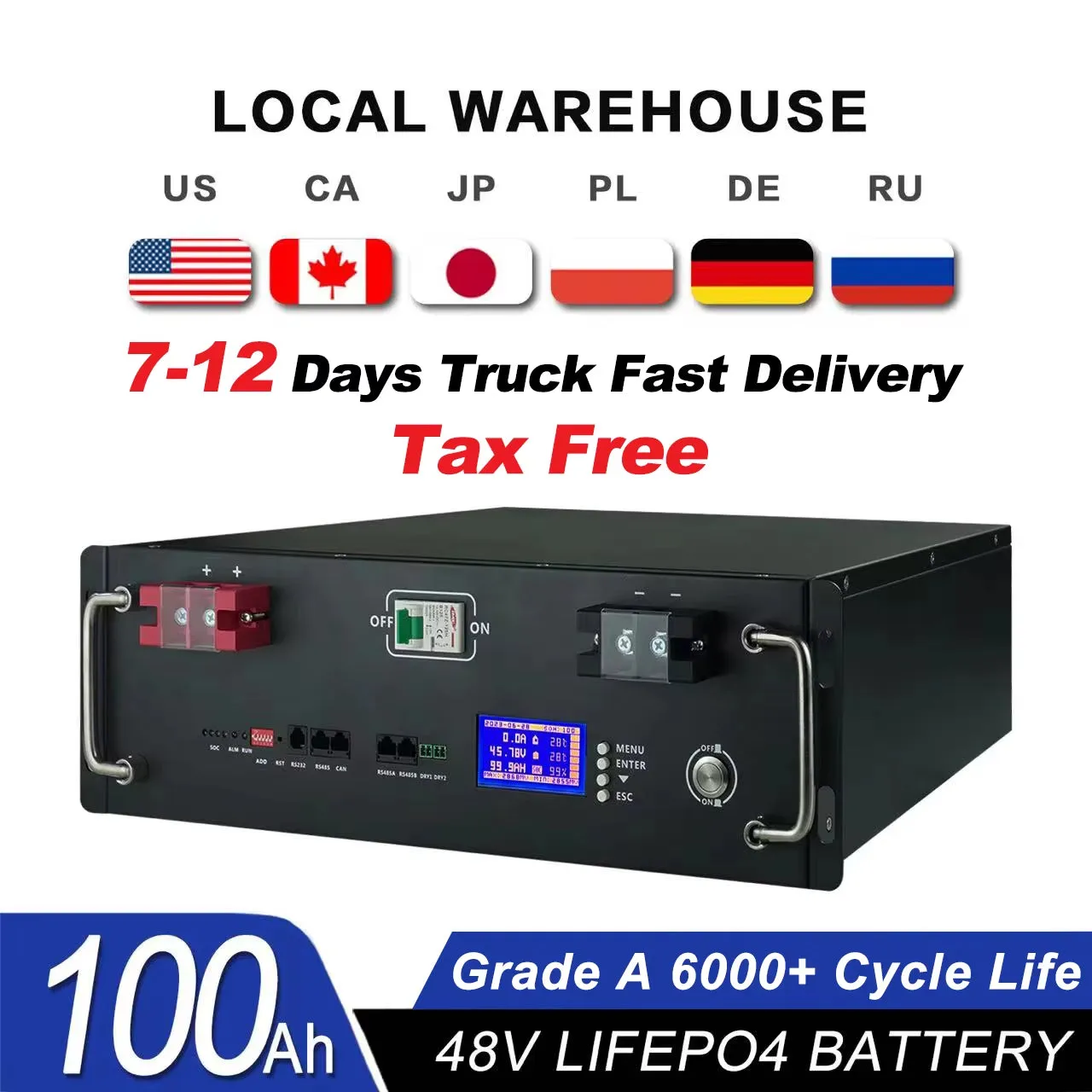 Lifepo4 48V 100Ah Battery Pack 51.2V 200Ah 120Ah 50Ah Lithium Battery 6000  Cycles for Home RV Solar Off-Grid 48V Lifepo4 NO Tax
