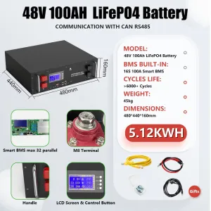Lifepo4 48V 200Ah 10KW Lithium Battery 51.2V 100Ah 150Ah＞6000 Cycles 32 Parallel with CAN BUS/RS485 for Solar-Eu UKR No Tax