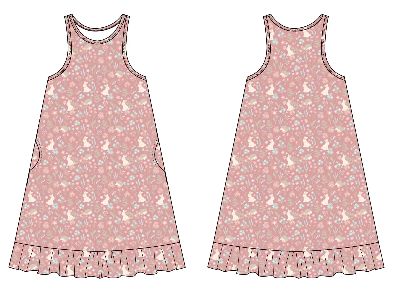 Pink Bunny Floral Summer Boho Dress
