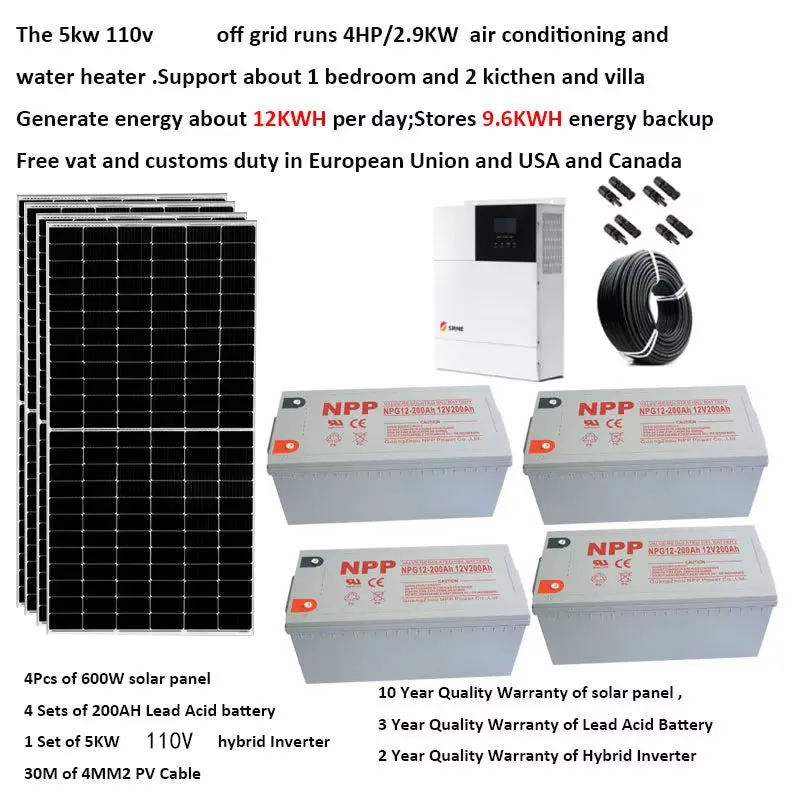 Solar System for Home Complete Kit 5000W 5KW 220V 110V Solar Panel Lead Acid Gel Battery off Grid Hybrid Inverter Farm House
