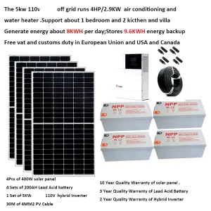 Solar System for Home Complete Kit 5000W 5KW 220V 110V Solar Panel Lead Acid Gel Battery off Grid Hybrid Inverter Farm House